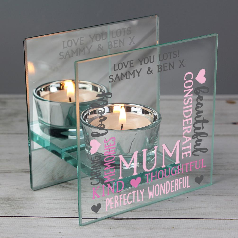 Personalised Mum Mirrored Glass Tea Light Holder Extra Image 1